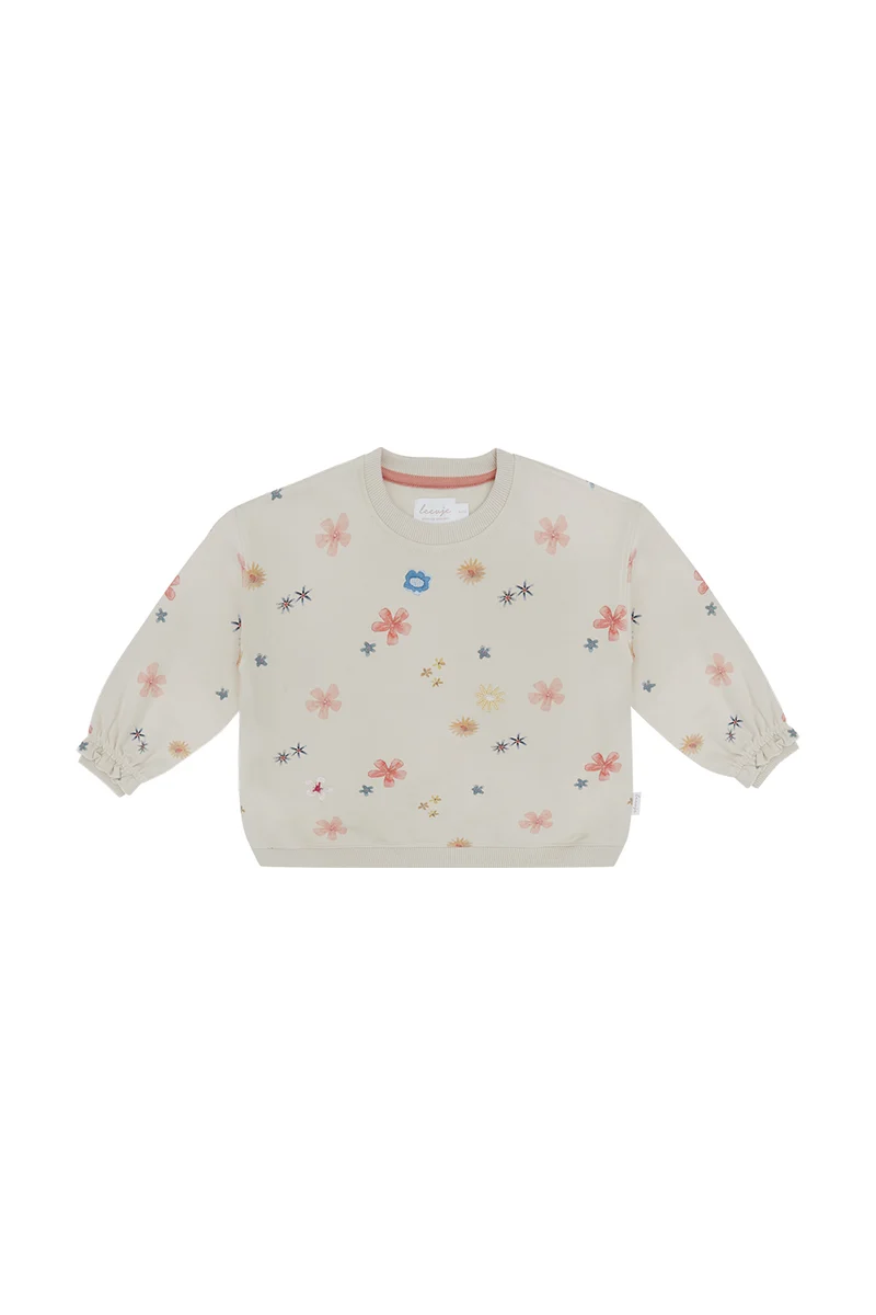 Sweatshirt ‘Flowers’ with Frilled Sleeves