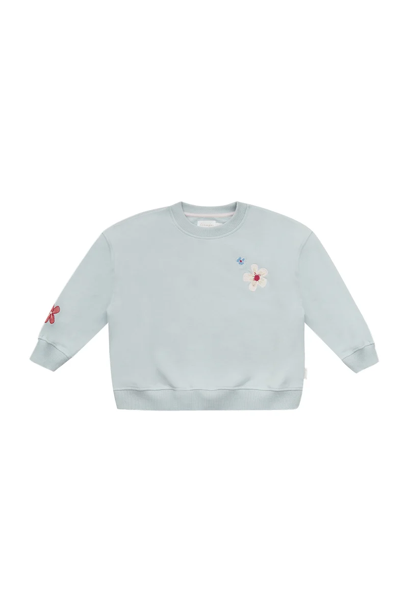 Oversized Sweatshirt ‘Flowers’ in Clear Blue