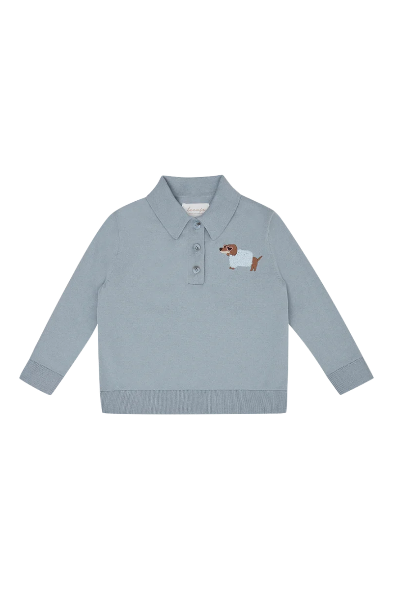 Langarm-Strick-Poloshirt 'Dog'