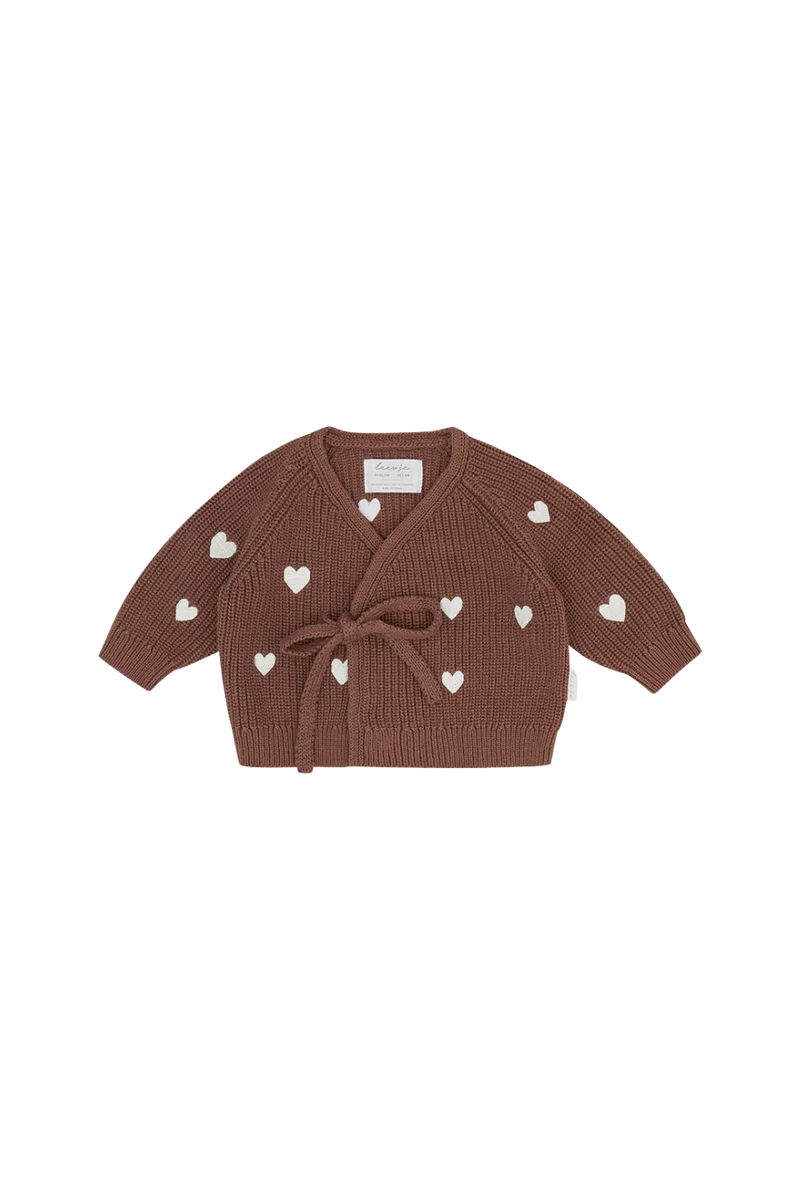 Baby-Strickjacke zum Wickeln 'Hearts' pecan