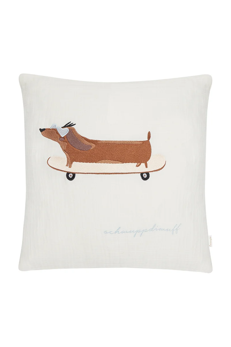 Musselin-Kissenbezug 'Skateboard Dog'