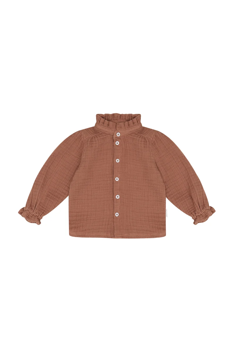 Musselinbluse mit Rüschenkragen für Mädchen 'pecan'