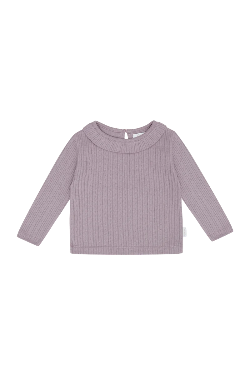 Pointelle-Longsleeve mit Rüschendetail 'lilac'