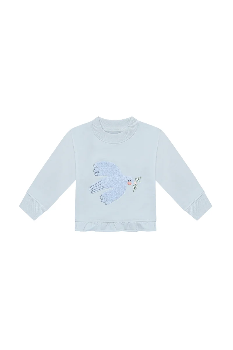 Sweatshirt 'bird' mit Rüschensaum in clear blue