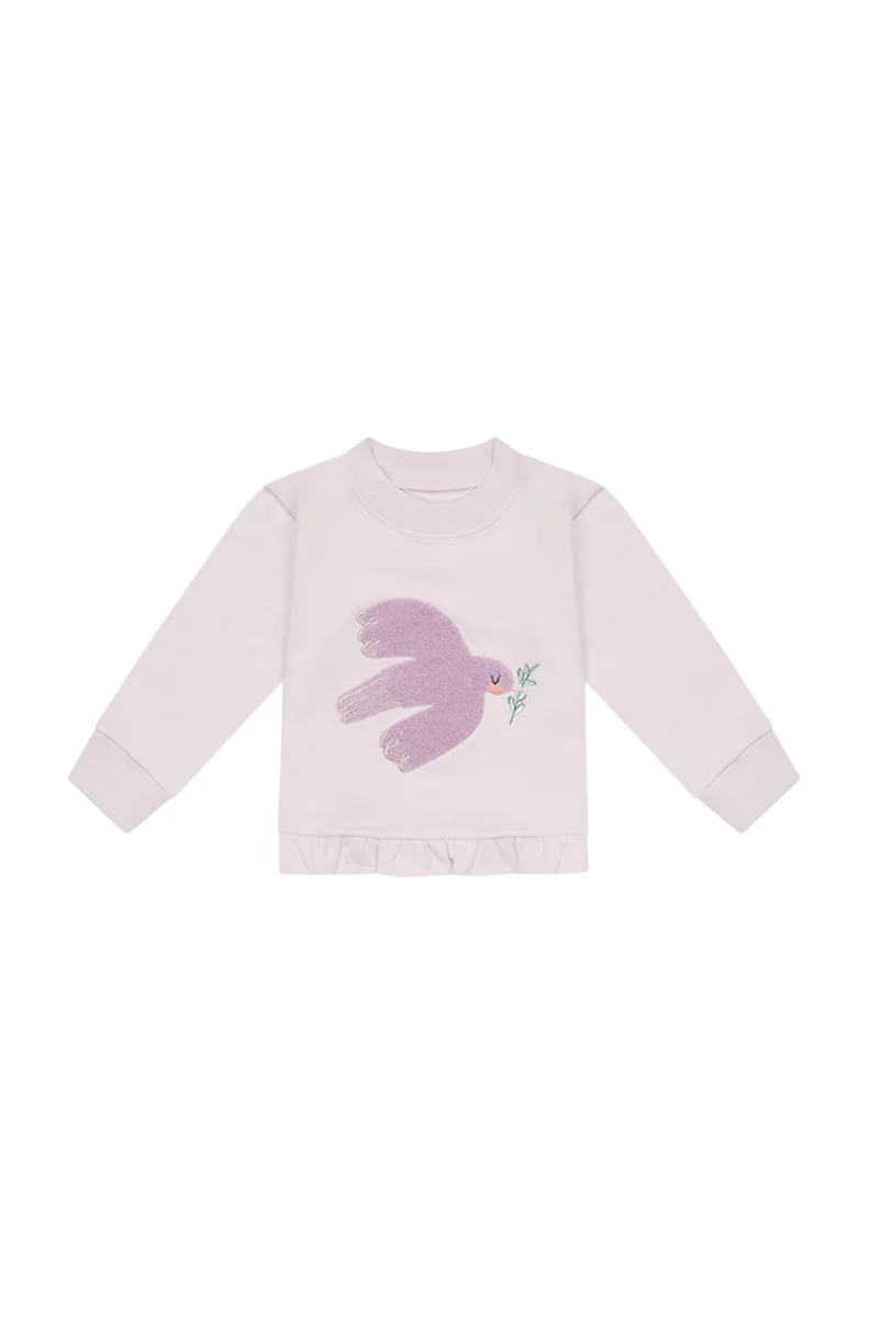 Sweatshirt 'bird' mit Rüschensaum in lavender