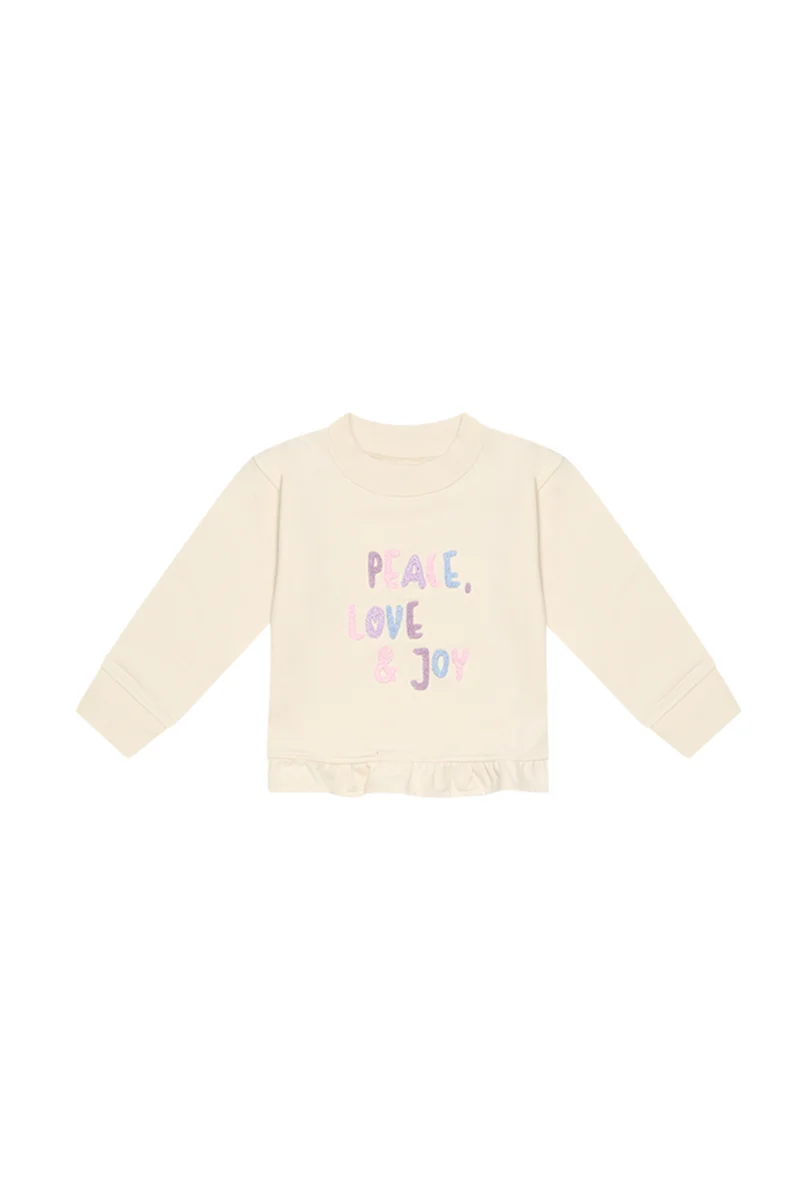 Sweatshirt 'peace, love & joy' mit Rüschensaum